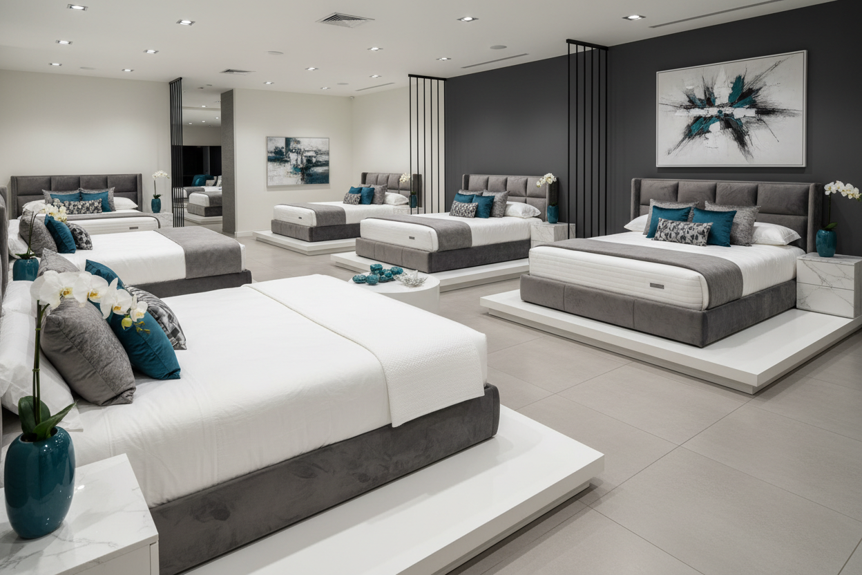 exactement ce concept mais version magasin de matelas au lieu de chambre a coucher 